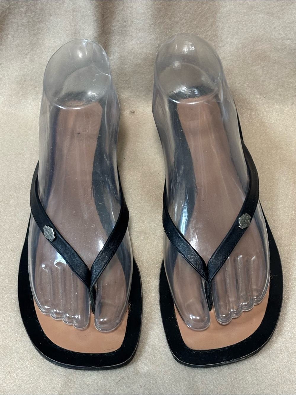 Harley Davidson Black Square-Toe Flip Flop Sandals - Classic Summer Shoe Sz 6.5
